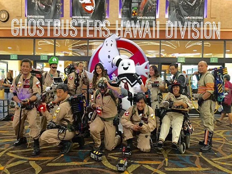 People in Hawaii dressed up like ghostbusters