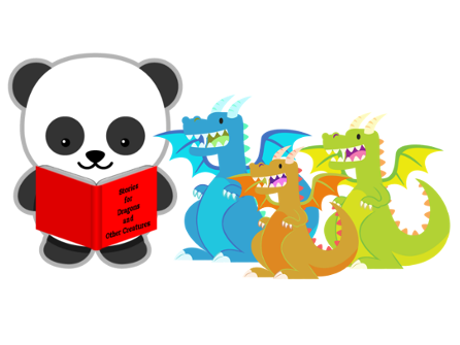 Panda reading to dragons