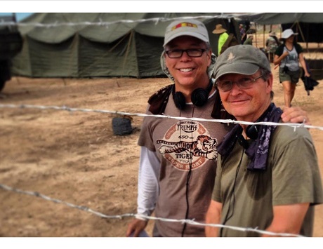 On the set of Under the Blood Red Sun. (L) Director Tim Savage and (R) Author Graham Salisbury.