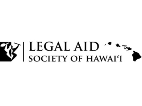 LEGAL AID SOCIETY OF HAWAII, left of letters a logo with a person holding a paddle and a stick, right of letters are the Hawaiian Islands.