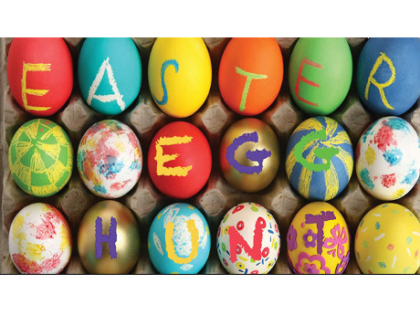 photo of eggs spelling Easter Egg Hunt