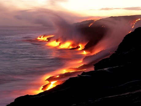 Lava flowing into ocean