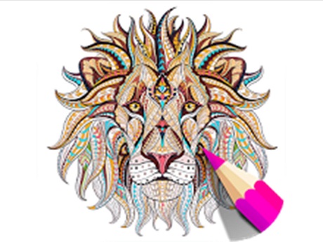 Lion face coloring page with coloring pencil