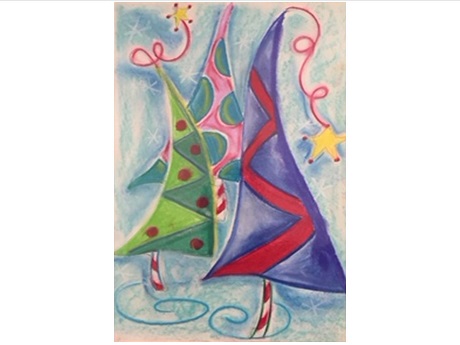 drawing of trees looking like Christmas party hats