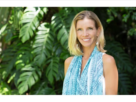 Woman in blue tank top