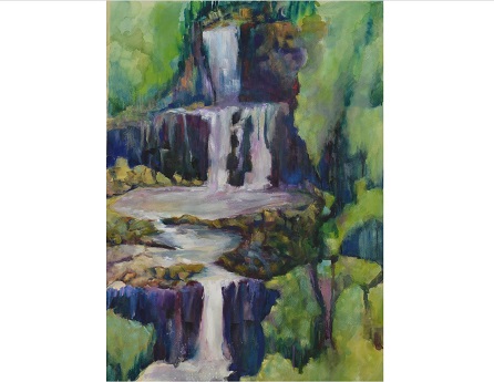 original watercolor painting of waterfalls