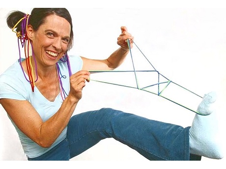 Storyteller Anne Glover with shoestring creations