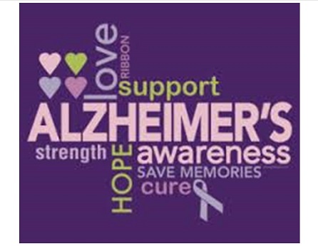 Purple and pink word graphic about Alzheimer's