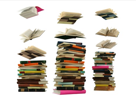 Stacks of books flying