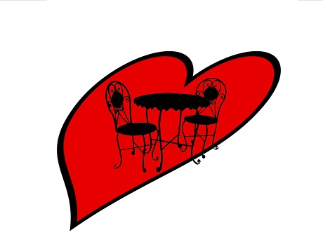 fancy chair and table inside a heart