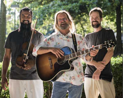 Uncle Wayne and the Howling Dog Band holding instruments