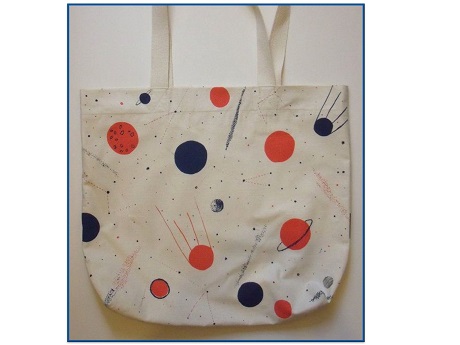 Planets block printed on tote bag