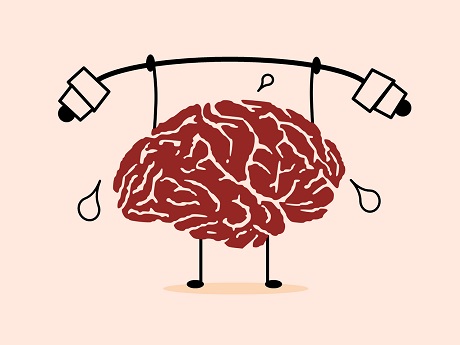 Illustration of brain lifting weights