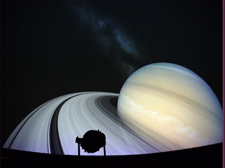 image of the planet Saturn displayed inside the Digitalis portable planetarium