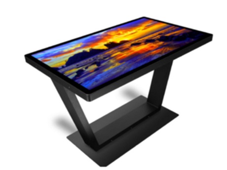 Image of multimedia kiosk: large flat screen on table