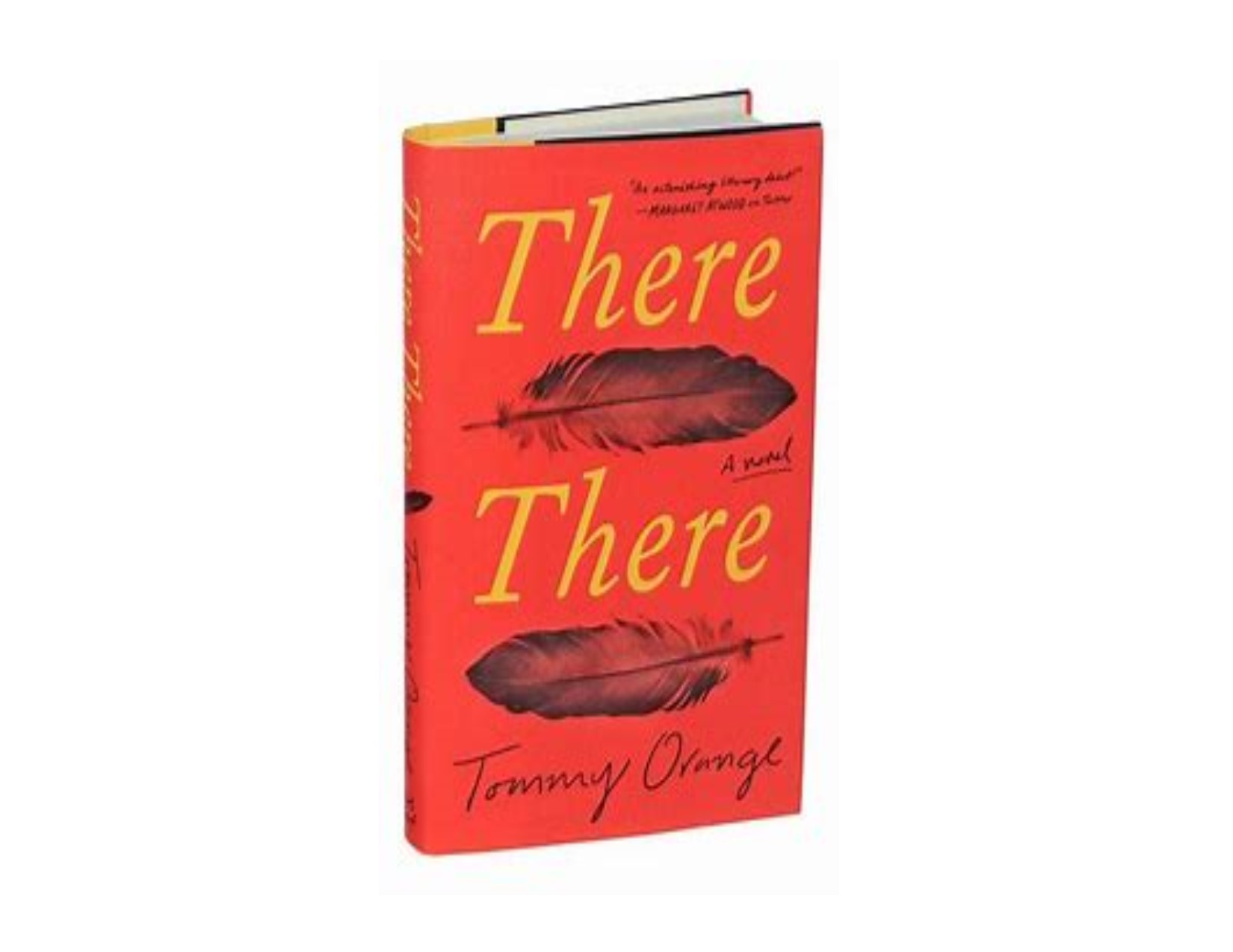 book title: There There by Tommy Orange, two leafs between the "There"