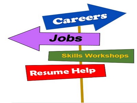 Cross Roads sign with Careers, Jobs, Skills Workshops and Resume Help
