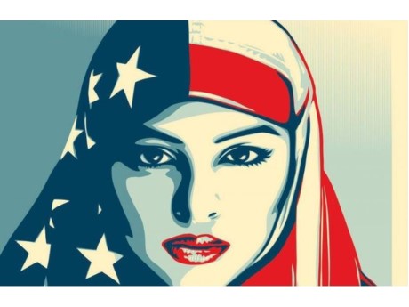 woman in American flag hijab