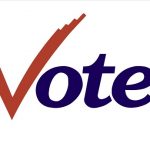 Color graphic of the word "vote" with letter "v" stylized as a red check mark