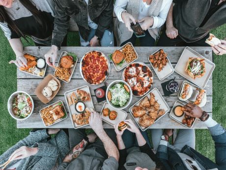 Dinner table full of food