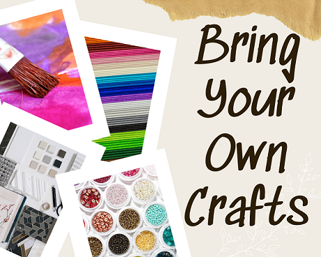 pictures of watercolor painting, scrapbooking materials, beads, and yarn