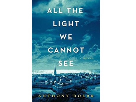 "All The Light We Cannot See" Book cover, shows a town in a blueish light.