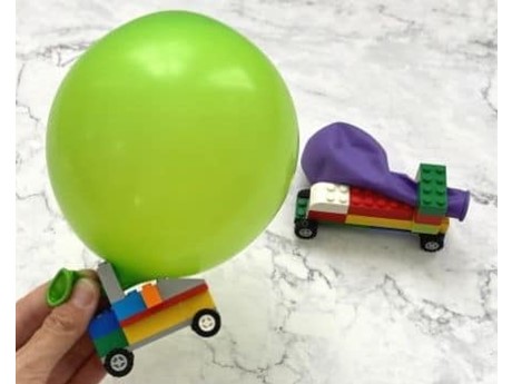 Lego cars powered by balloons.