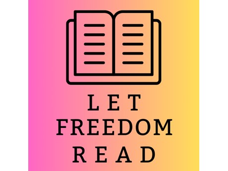 open book with the words "let freedom read"