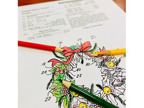 Colored Pencils placed on partially colored wreath ornament patent