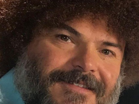 Jack Black dressed as Bob Ross