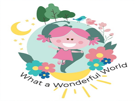 What a wonderful world, child illustration with flowers