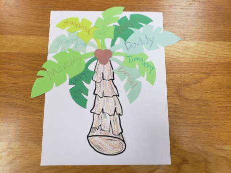 Family tree craft. Coconut tree on white background