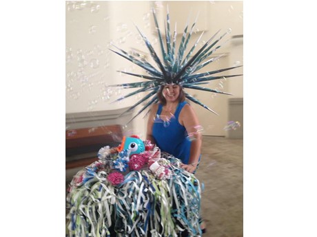 Artist Patricia Brubaker wearing her handmade crown