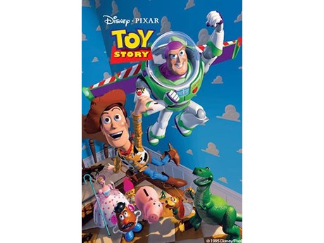 Toy Story movie poster featuring characters on a blue background